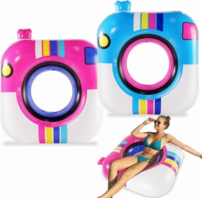FindUWill Inflatable Pool Floats Adult, 2 Pack 42'' Large Pool Float Swimming Ring, Camera Pool Toys Pool Floaties for Adult Funny, Summer Party Decoration Supplies(Blue & Pink)
