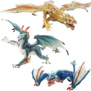 Fistone Western Dragon Toy Set, 3 PCS Realistic Battle Dragon, Lion Dragon, Demon Dragon Figurines, Creature Dragon Playset for Kids, Dragon Toy Action Figure for Kids Ages 3 