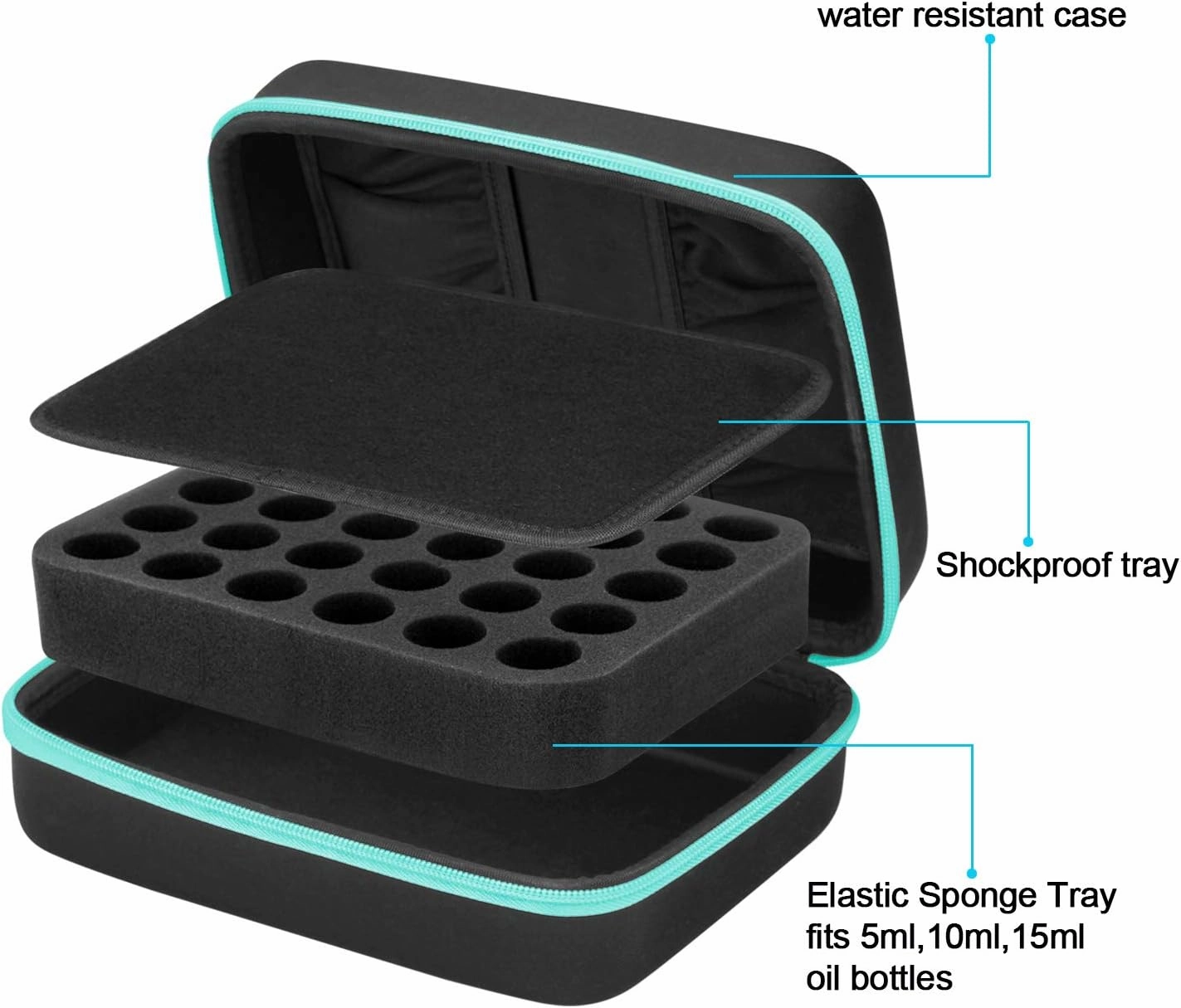 FITNATE Essential Oils Storage, Essential Oils Carrying Case for 30 Bottles, Hold Up to 5ml,10ml, 15 ml Essential Oils with Bottle Opener, Bottle Cap Labels,(Sky Blue)