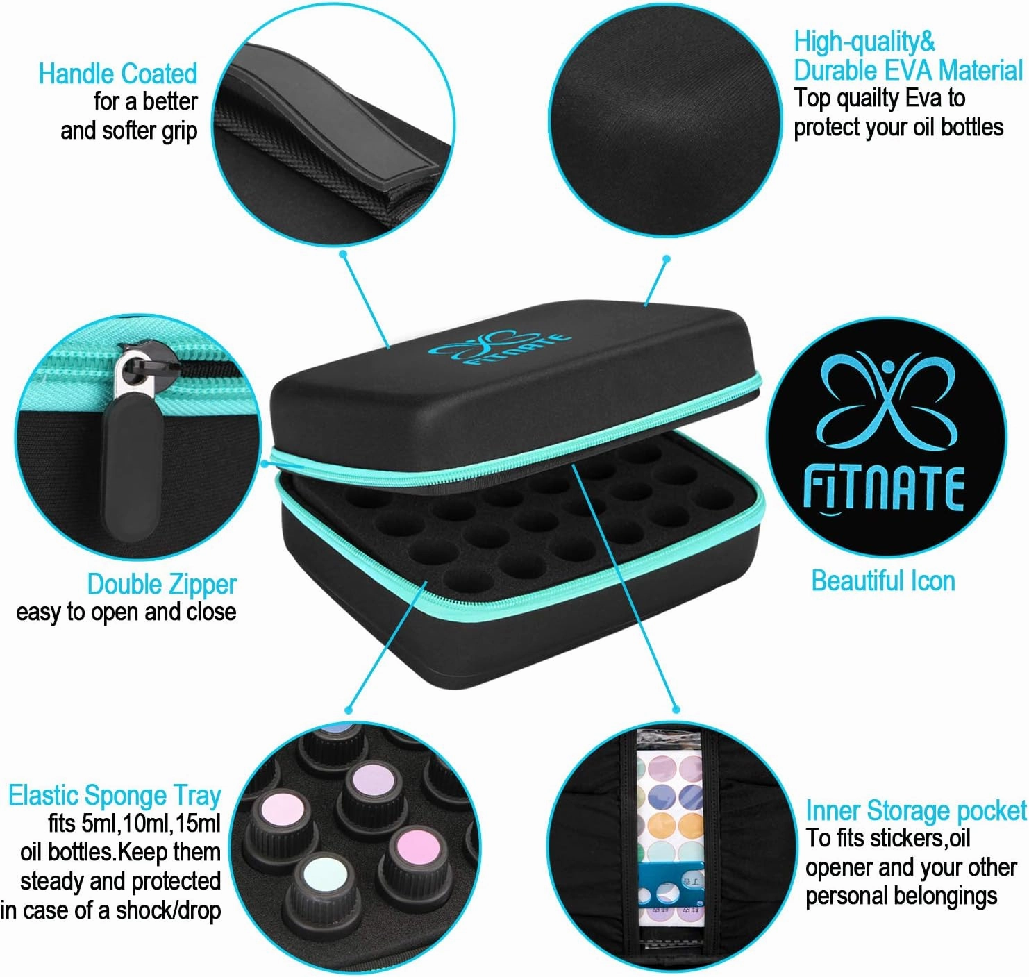 FITNATE Essential Oils Storage, Essential Oils Carrying Case for 30 Bottles, Hold Up to 5ml,10ml, 15 ml Essential Oils with Bottle Opener, Bottle Cap Labels,(Sky Blue)