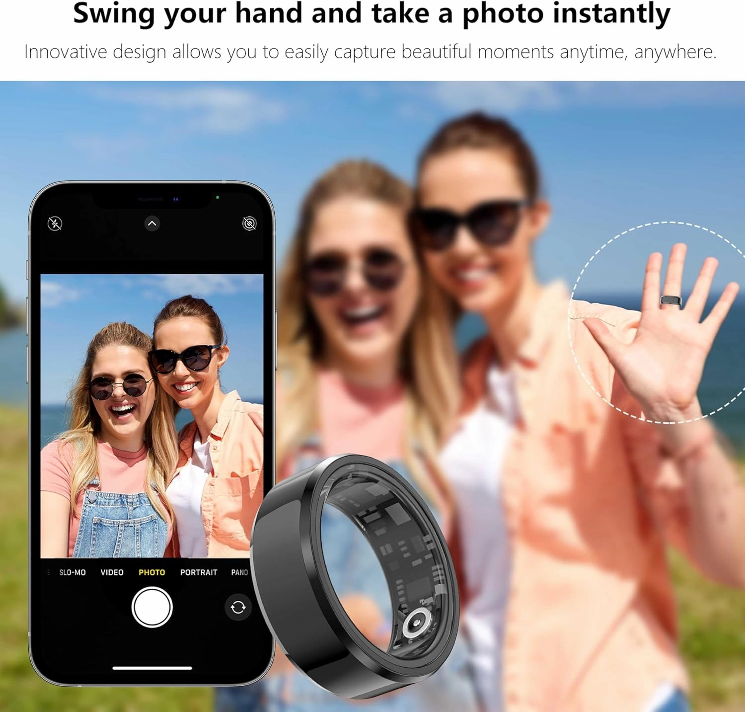 Fitness Tracker Smart Ring, Step Counter for Walking, Heart Rate Blood Oxygen Calorie Sleep Tracker Health Ring, IP68 Waterproof Design, Stainless Steel, 5-7 Days Battery Life(Black, US10)