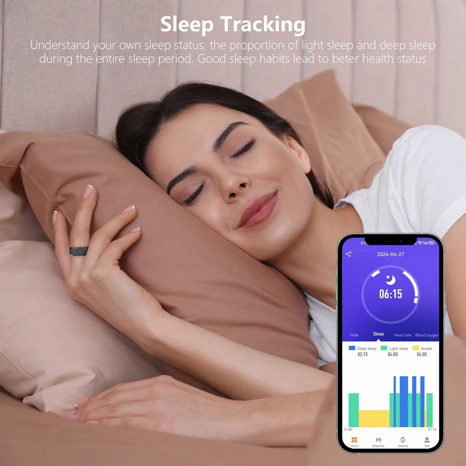 Fitness Tracker Smart Ring, Step Counter for Walking, Heart Rate Blood Oxygen Calorie Sleep Tracker Health Ring, IP68 Waterproof Design, Stainless Steel, 5-7 Days Battery Life(Black, US10)