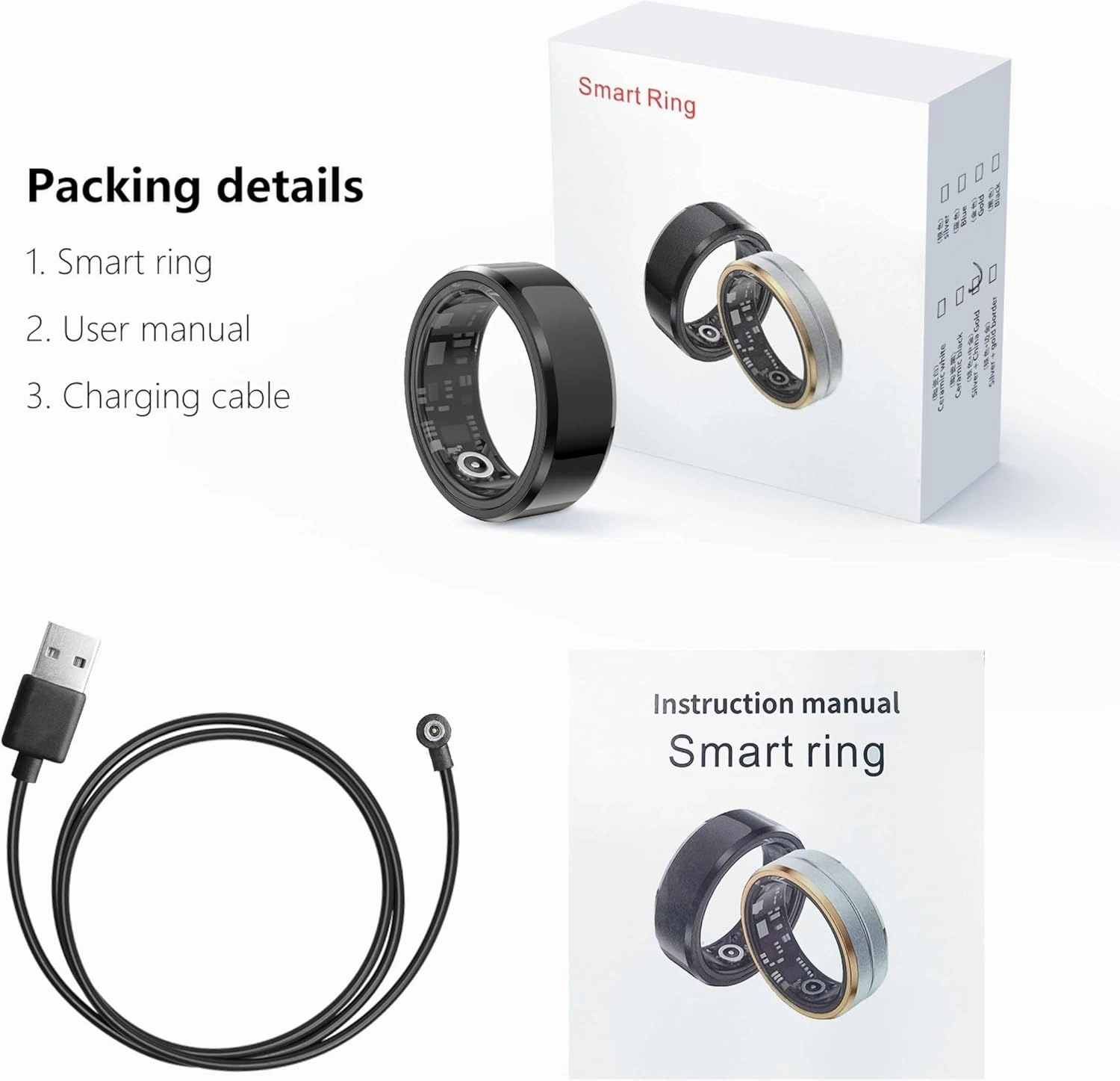 Fitness Tracker Smart Ring, Step Counter for Walking, Heart Rate Blood Oxygen Calorie Sleep Tracker Health Ring, IP68 Waterproof Design, Stainless Steel, 5-7 Days Battery Life(Black, US10)