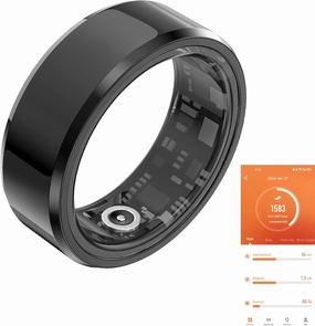 Fitness Tracker Smart Ring, Step Counter for Walking, Heart Rate Blood Oxygen Calorie Sleep Tracker Health Ring, IP68 Waterproof Design, Stainless Steel, 5-7 Days Battery Life(Black, US10)
