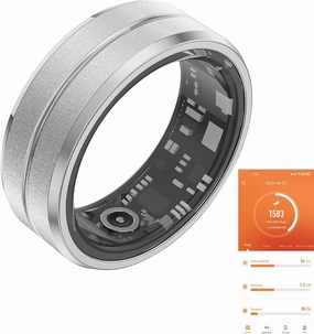 Fitness Tracker Smart Ring, Step Counter for Walking, Heart Rate Blood Oxygen Calorie Sleep Tracker Health Ring, IP68 Waterproof Design, Stainless Steel, 5-7 Days Battery Life, Silver