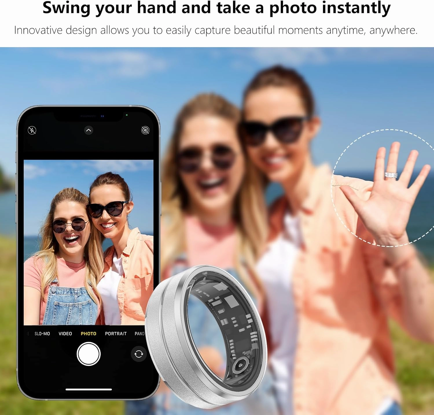 Fitness Tracker Smart Ring, Step Counter for Walking, Heart Rate Blood Oxygen Calorie Sleep Tracker Health Ring, IP68 Waterproof Design, Stainless Steel, 5-7 Days Battery Life, Silver