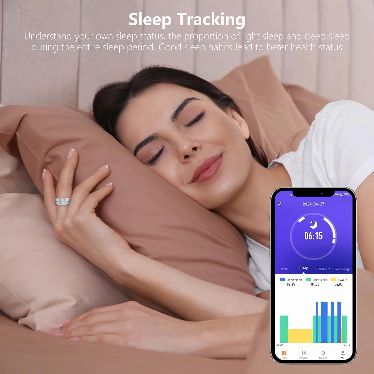 Fitness Tracker Smart Ring, Step Counter for Walking, Heart Rate Blood Oxygen Calorie Sleep Tracker Health Ring, IP68 Waterproof Design, Stainless Steel, 5-7 Days Battery Life, Silver