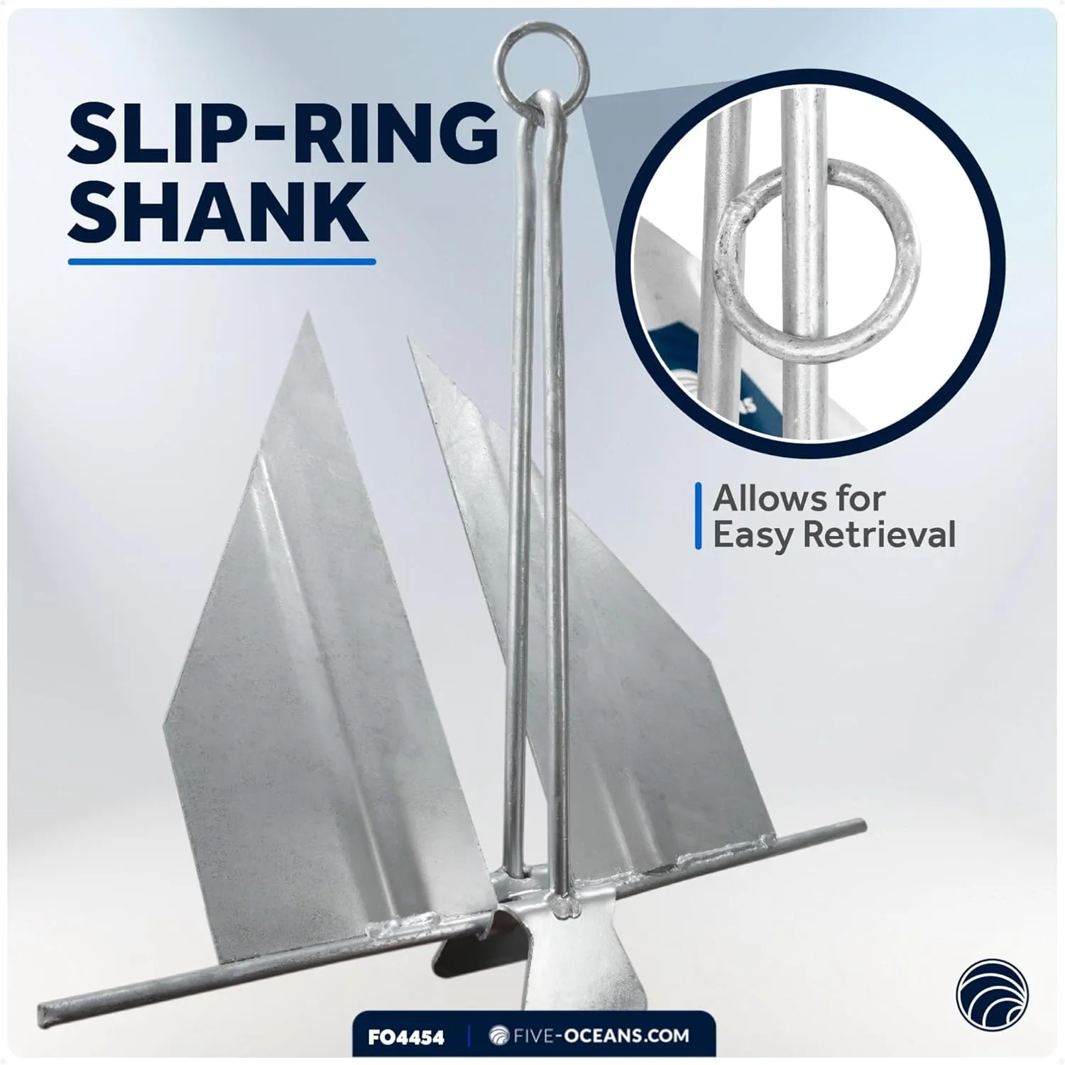 Five Oceans Fluke Boat Anchor, Galvanized Steel, Slip Ring, Heavy-Duty Boat Anchors for Kayak, Dinghy, Paddleboard, Canoe, Personal Watercraft - Multiple Sizes
