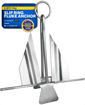 Five Oceans Fluke Boat Anchor, Galvanized Steel, Slip Ring, Heavy-Duty Boat Anchors for Kayak, Dinghy, Paddleboard, Canoe, Personal Watercraft - Multiple Sizes