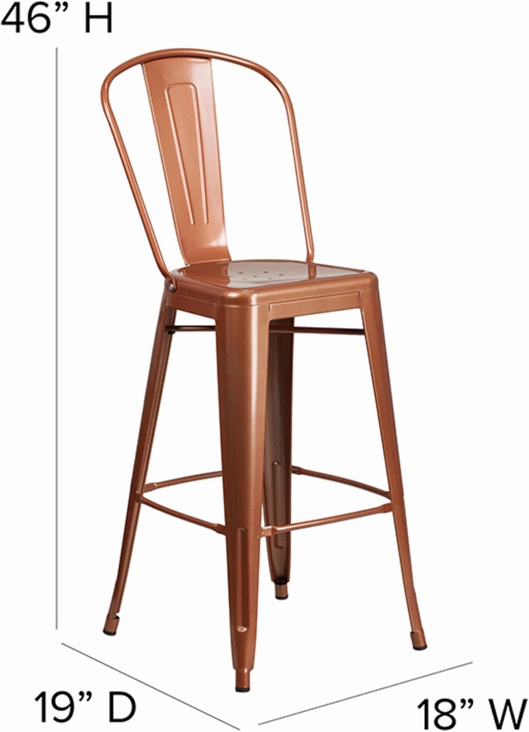 Flash Furniture Commercial Grade 30" High Copper Metal Indoor-Outdoor Barstool with Back