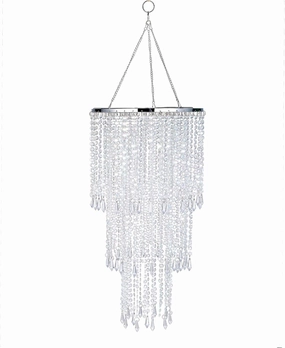 FlavorThings Modern Chrome Beaded Hanging Chandelier (W10.25 x H20”)，3 Tiers Beads Pendant Shade, Ceiling Chandelier Beaded Lampshade with Acrylic Jewel Droplets (Crystal Iridescent)