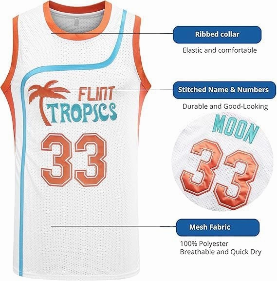 Flint Tropics Jackie Moon #33 Coffee Black #7 Semi Pro 90s Hip Hop Clothes for Party Men Basketball Jersey S-3XL