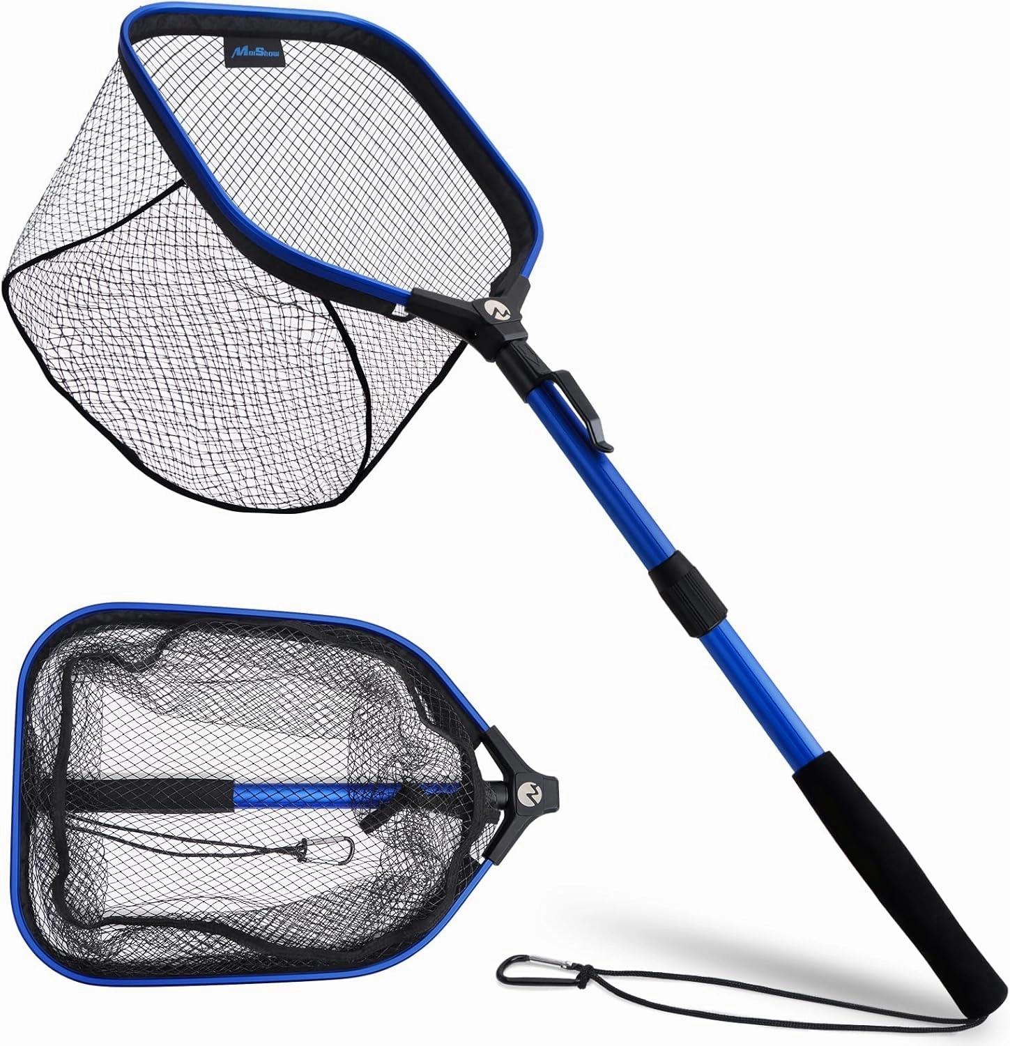 Floating Fishing Net Fish Landing Net, Fishing Nets for Fish, Kayak Fishing Net with Third-gen Upgrade Locking Switch - Lightweight Rubber Coated Fish Net for Easy Catch & Release