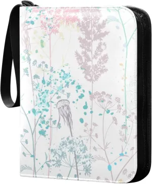 Floral-colorful-pastel-pattern Card Binder 4 Pocket, Fits 400 Cards,Trading Card Binder with Sleeves, Waterproof Sports Card Binder with Zip Collectible Trading Card Albums for Collectible Game Cards
