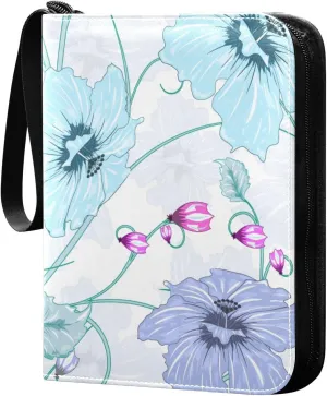 Flower-colorful-print Card Collector Holder for Collectible Boys Girls Game Sports Cards MTG TCG, 4 Pockets Trading Card Folder Zip Card Binder