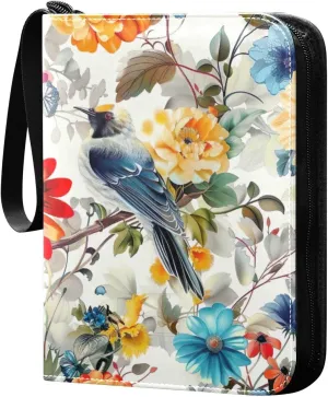 Flower with Colorful Birds Card Binder, 400 Pockets Card Holder with 50 Sleeves, Sturdy Card Holder Folders for Game Cards & Sports Cards