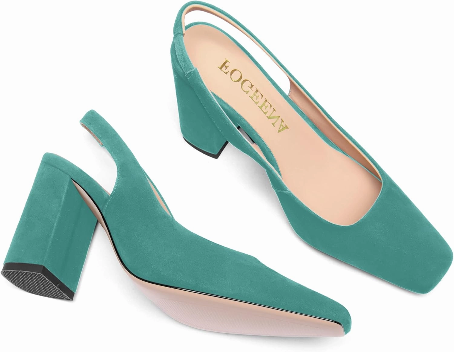 FOGEENA Womens Fashion Slingback Sexy Wedding Suede Leather Square Toe Comfortable Block High Heel Pumps Dress Shoes 3.5 Inch
