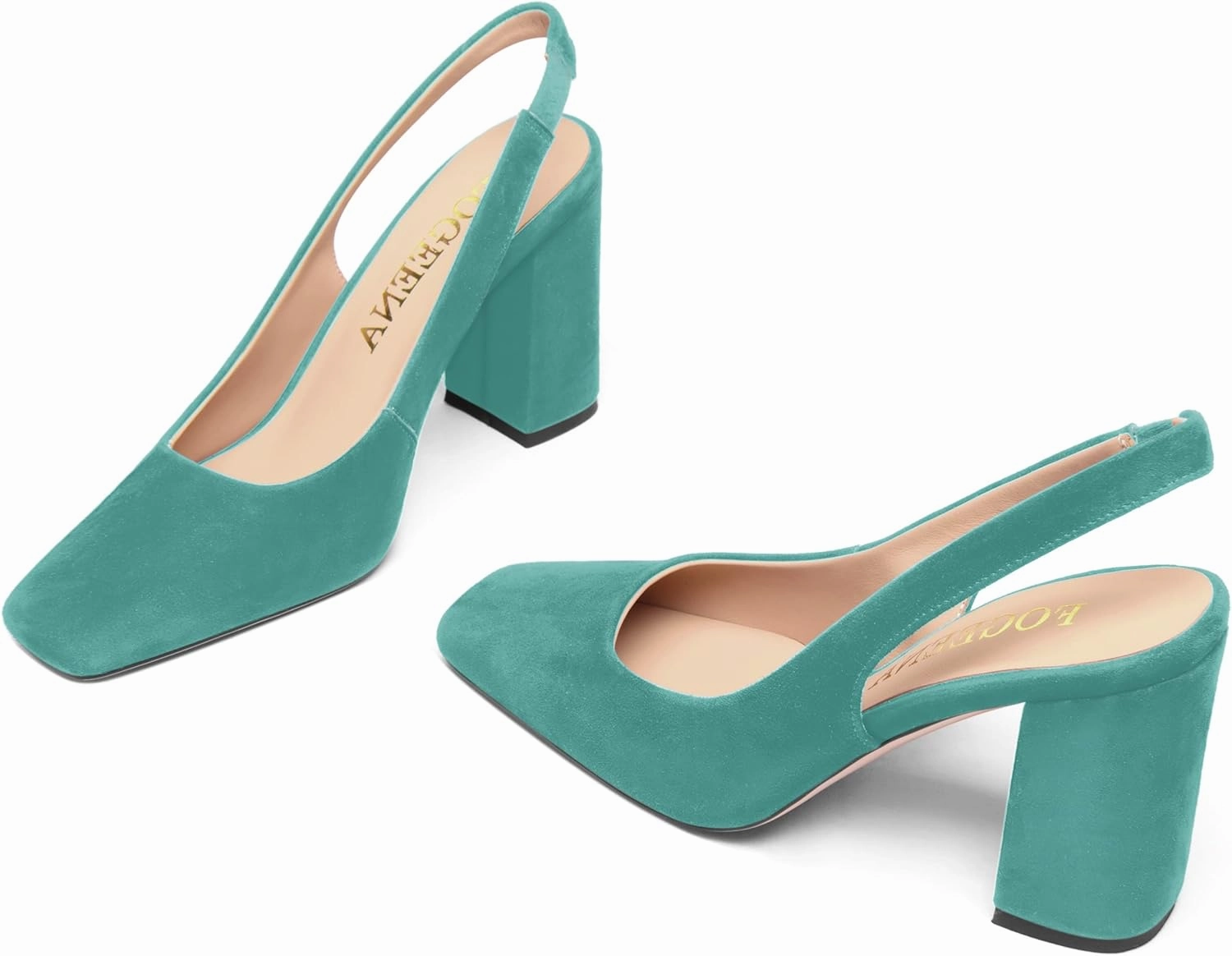 FOGEENA Womens Fashion Slingback Sexy Wedding Suede Leather Square Toe Comfortable Block High Heel Pumps Dress Shoes 3.5 Inch
