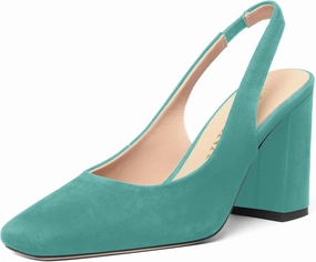 FOGEENA Womens Fashion Slingback Sexy Wedding Suede Leather Square Toe Comfortable Block High Heel Pumps Dress Shoes 3.5 Inch