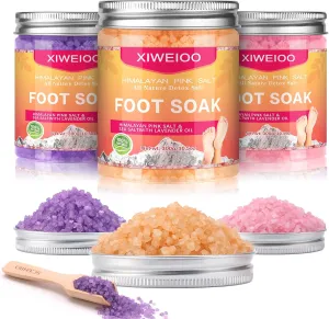 Foot Soak Salts Himalayan Pink feet soka Salt 3 Set Kit Lavender Scent Orange Scent Rose Scent Foot Soak Salts Epsom Salt Set-Foot Athletes Tea Tree Oil Foot spa