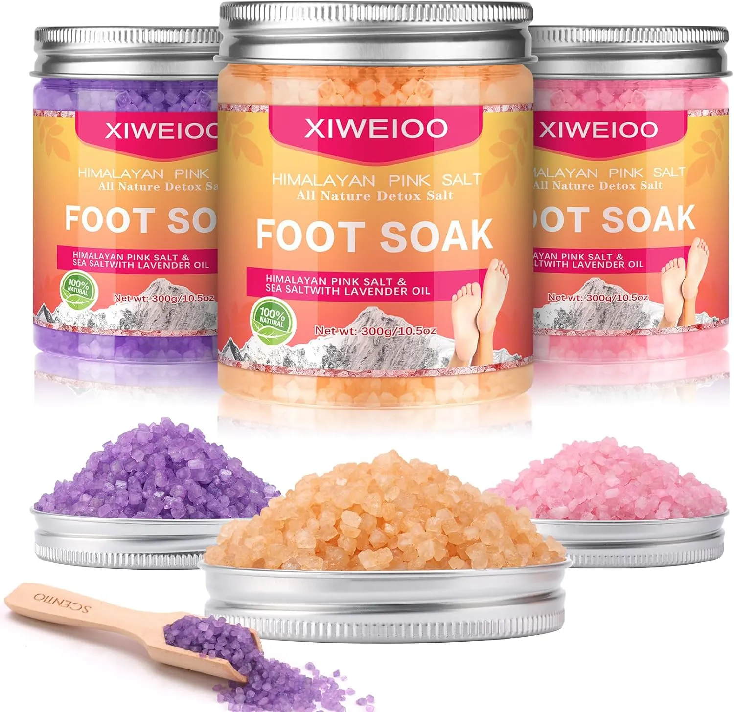Foot Soak Salts Himalayan Pink feet soka Salt 3 Set Kit Lavender Scent Orange Scent Rose Scent Foot Soak Salts Epsom Salt Set-Foot Athletes Tea Tree Oil Foot spa
