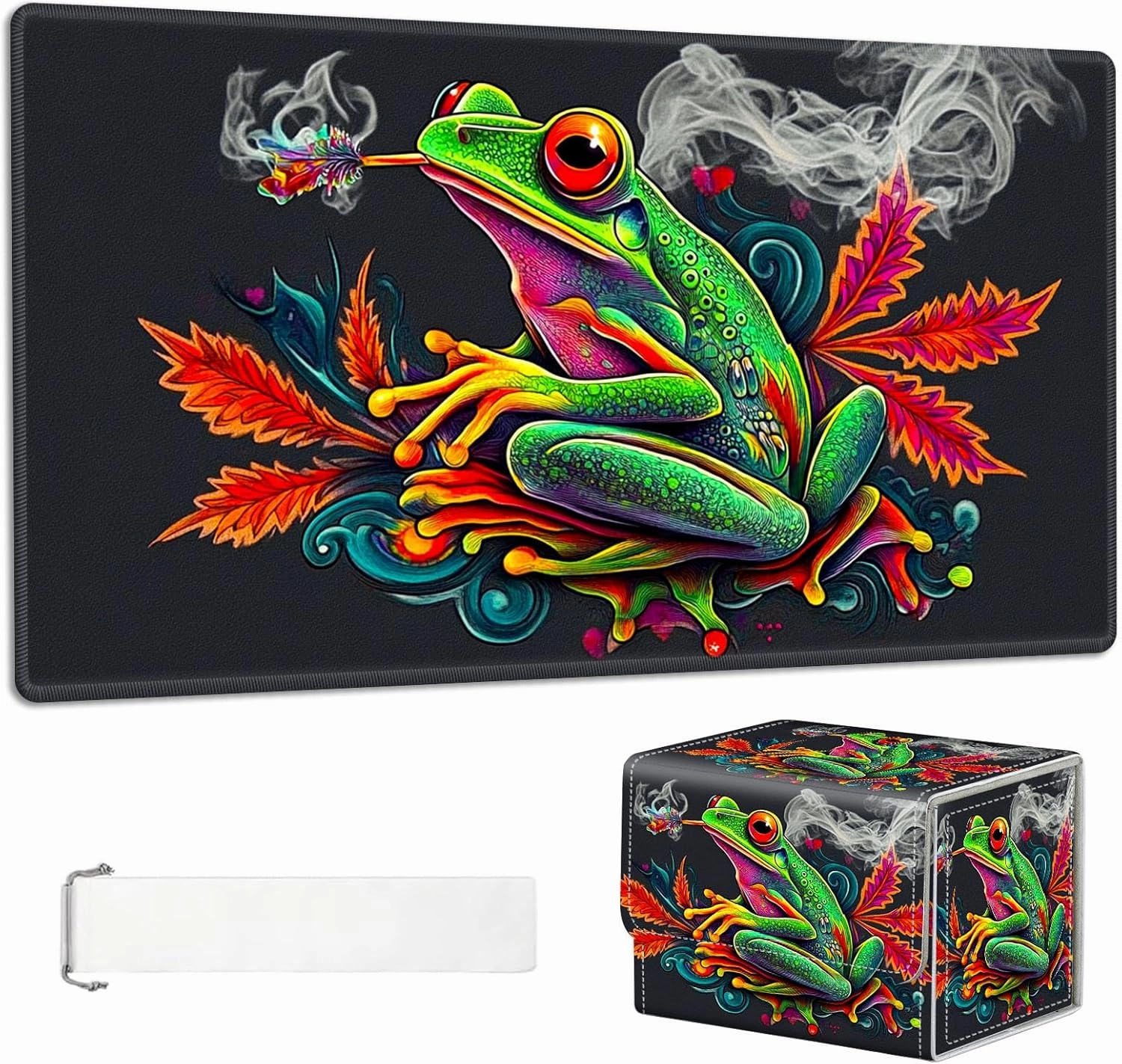 for Mtg Deck Box & Mtg Playmat, Colorful Green Tree Frog Versatile Trading Card Storage Box Solution and Card Sleeves, Keep Your Cards Organized and Protected