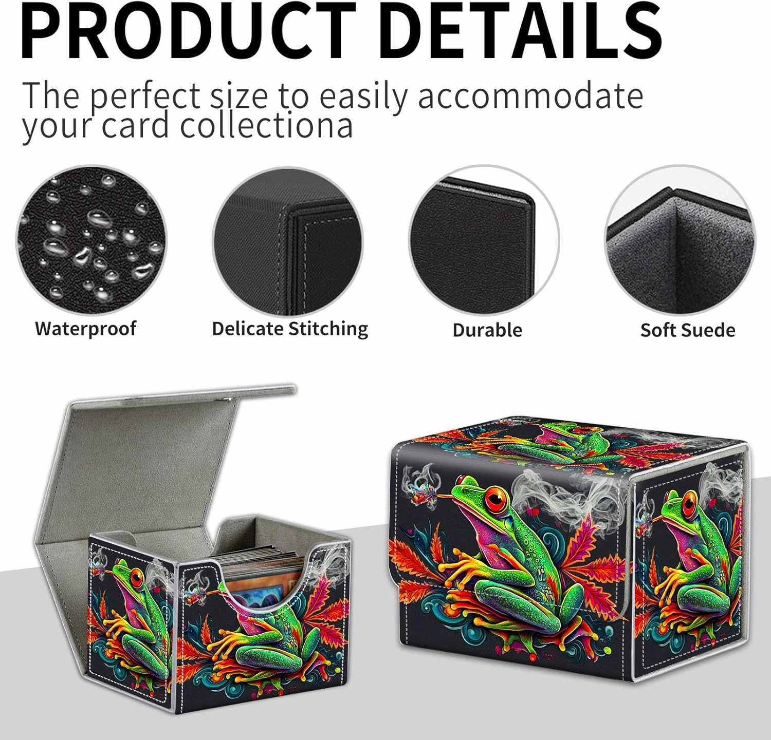 for Mtg Deck Box & Mtg Playmat, Colorful Green Tree Frog Versatile Trading Card Storage Box Solution and Card Sleeves, Keep Your Cards Organized and Protected
