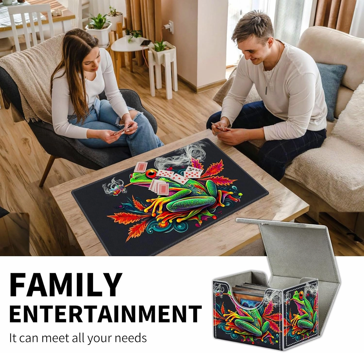 for Mtg Deck Box & Mtg Playmat, Colorful Green Tree Frog Versatile Trading Card Storage Box Solution and Card Sleeves, Keep Your Cards Organized and Protected