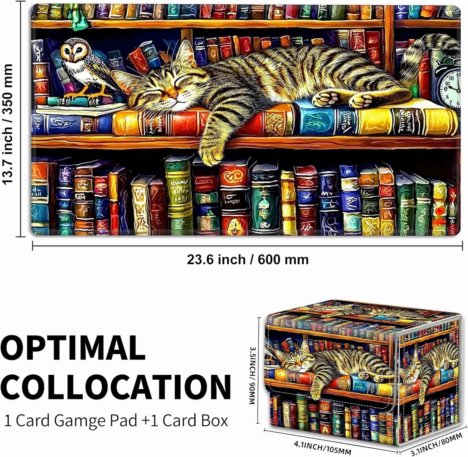 for Mtg Deck Box & Mtg Playmat, Tabby Cat Colorful Bookshelves Versatile Trading Card Storage Box Solution and Card Sleeves, Keep Your Cards Organized and Protected