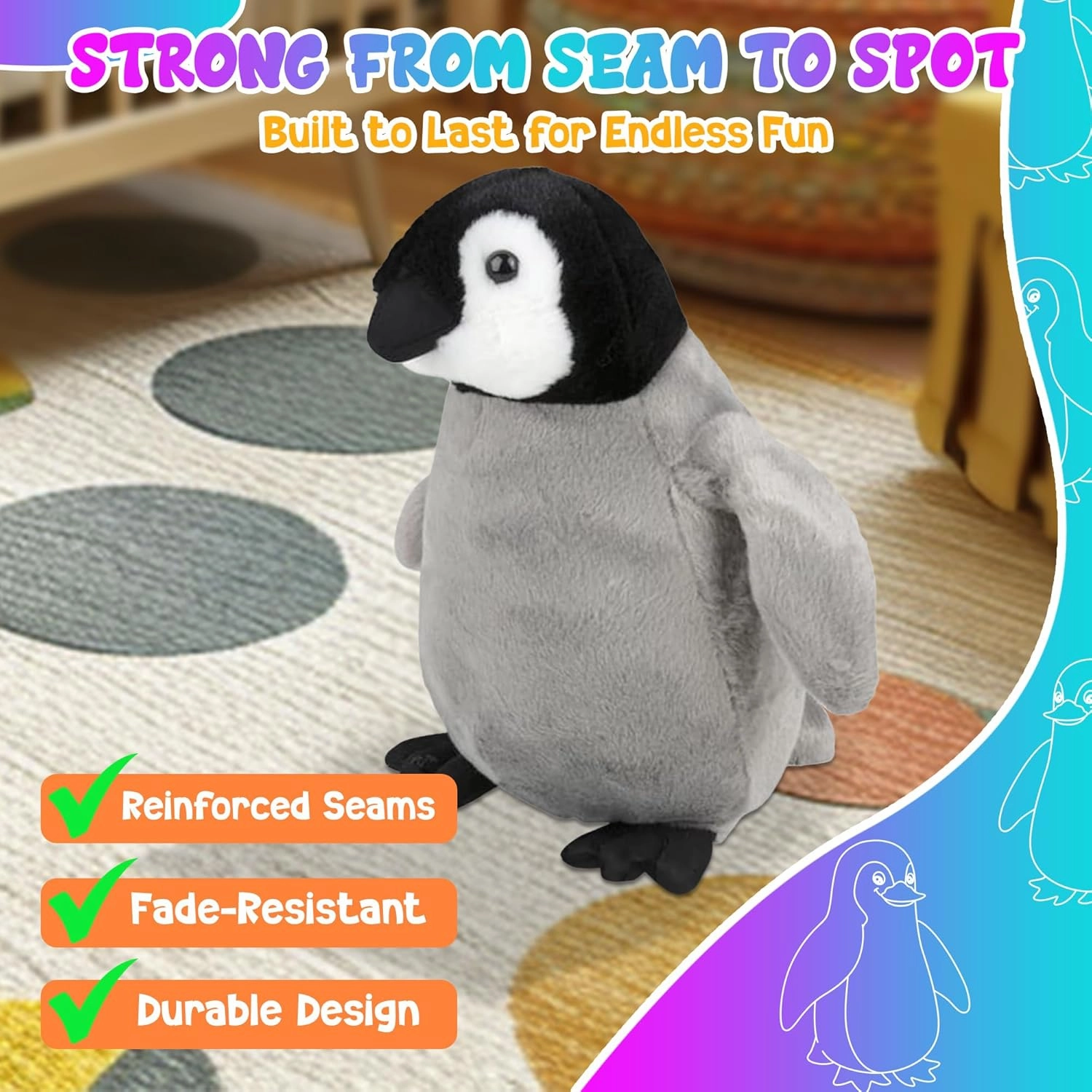 Forest & Twelfth 10" Stuffed Baby Penguin Plush, Majestic Animal Collection Stuffed Animal, Premium Materials, Best Gift for Kids Age 3 , Nursery and Room Decor (10" Baby Penguin)
