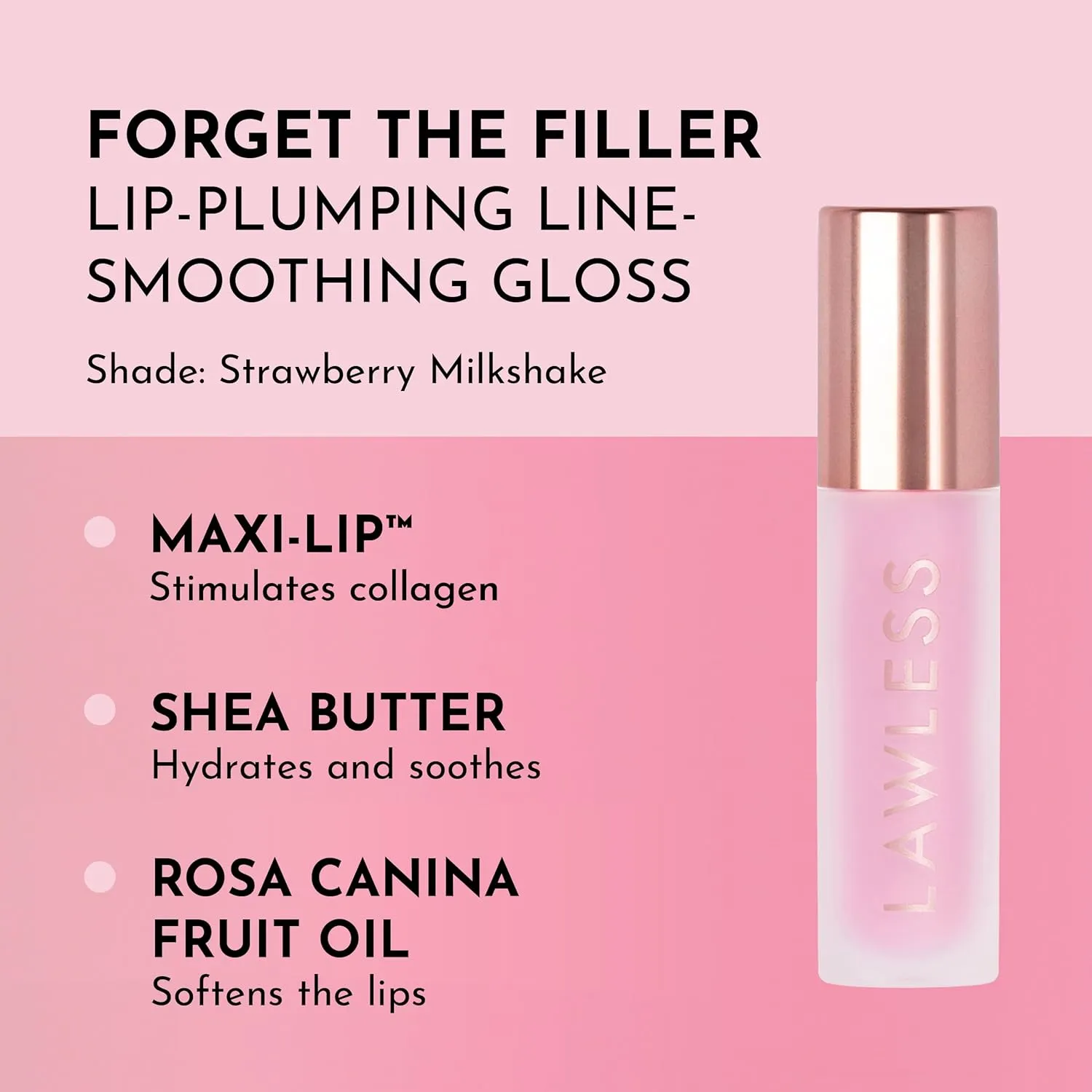 Forget the Filler Lip Plumping Line Smoothing Gloss - Strawberry Milkshake - Premium Volumizing Lip Gloss with Natural Ingredients Designed to Plump, Firm, and Hydrate Lips 0.11 oz