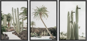 Framed Canvas Print Wall Art Set Emerald Green Cactus Palm Tree Desert Landscape Nature Wilderness Photography Modern Art Decorative Minimalist Floral Botanical for Bedroom - 24"x36"x3 Black