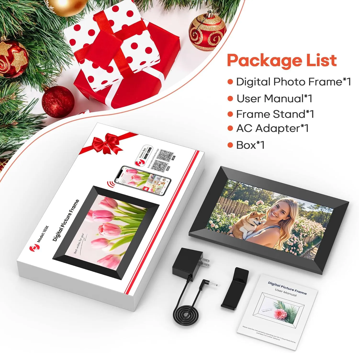 Frameo 10.1 Inch WiFi Digital Picture Frame with 32GB Memory, 1280 x 800 IPS Touch Screen Smart Electronic Photo Frame, Wall Mountable, Auto-Rotate, Share Photos/Videos Via Frameo App from Anywhere