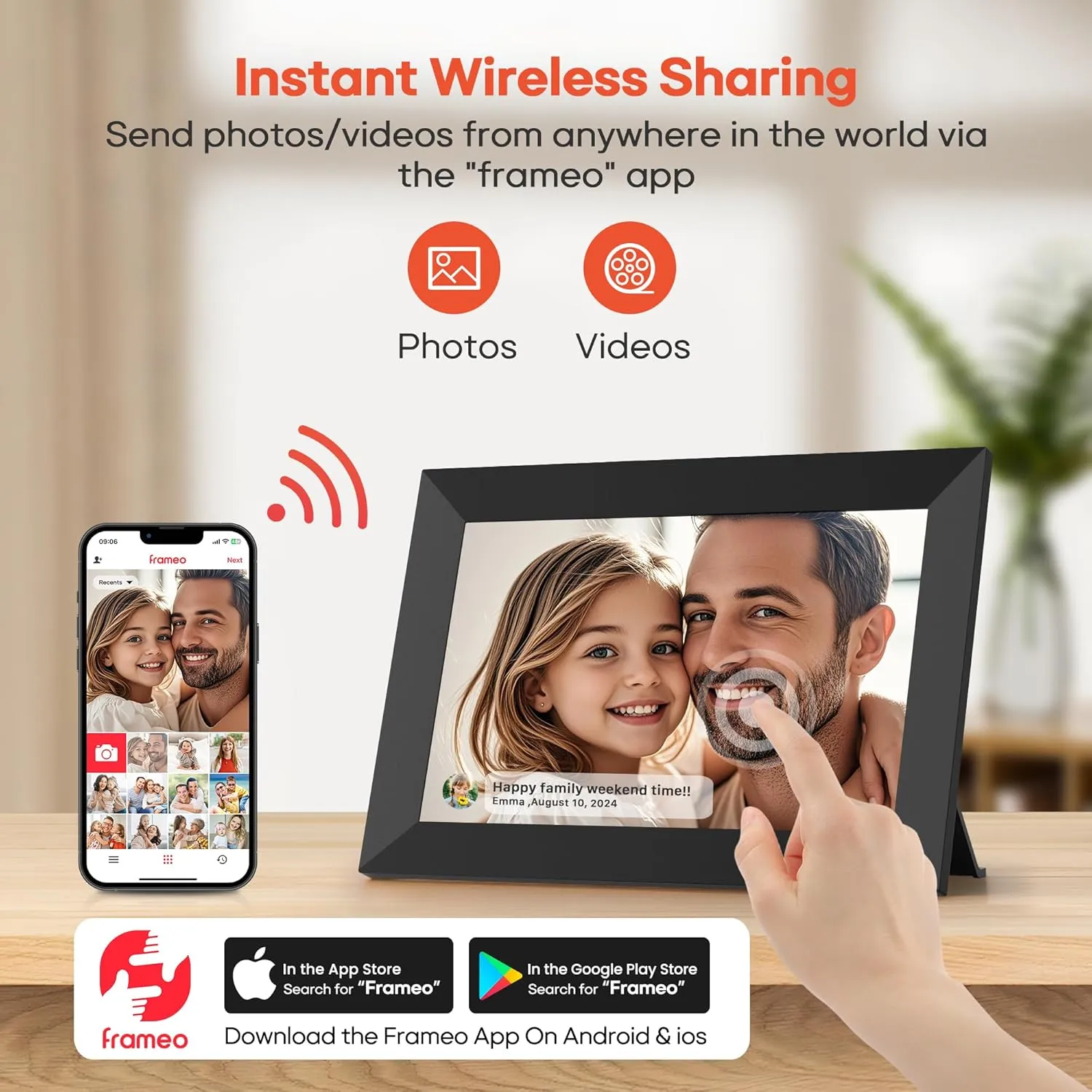 Frameo 10.1 Inch WiFi Digital Picture Frame with 32GB Memory, 1280 x 800 IPS Touch Screen Smart Electronic Photo Frame, Wall Mountable, Auto-Rotate, Share Photos/Videos Via Frameo App from Anywhere