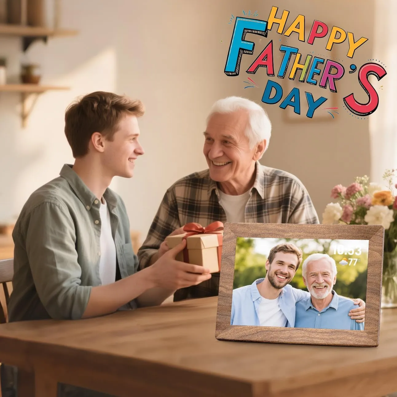 Frameo 10.1" Digital Picture Frame with 32GB Memory WiFi Electronic Photo Frame Wood 1280 x 800 IPS Touch Screen Auto-Rotate Slideshow Wall Mountable Share Photos/Video Remotely Anywhere