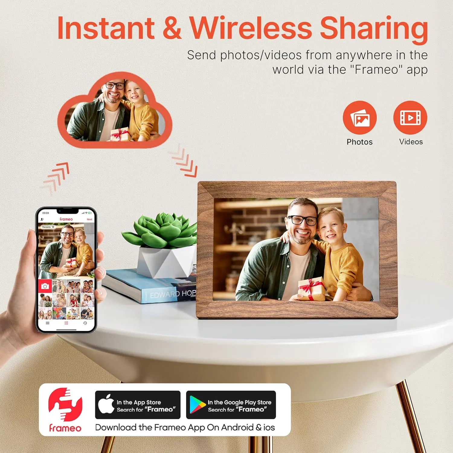 Frameo 10.1" Digital Picture Frame with 32GB Memory WiFi Electronic Photo Frame Wood 1280 x 800 IPS Touch Screen Auto-Rotate Slideshow Wall Mountable Share Photos/Video Remotely Anywhere