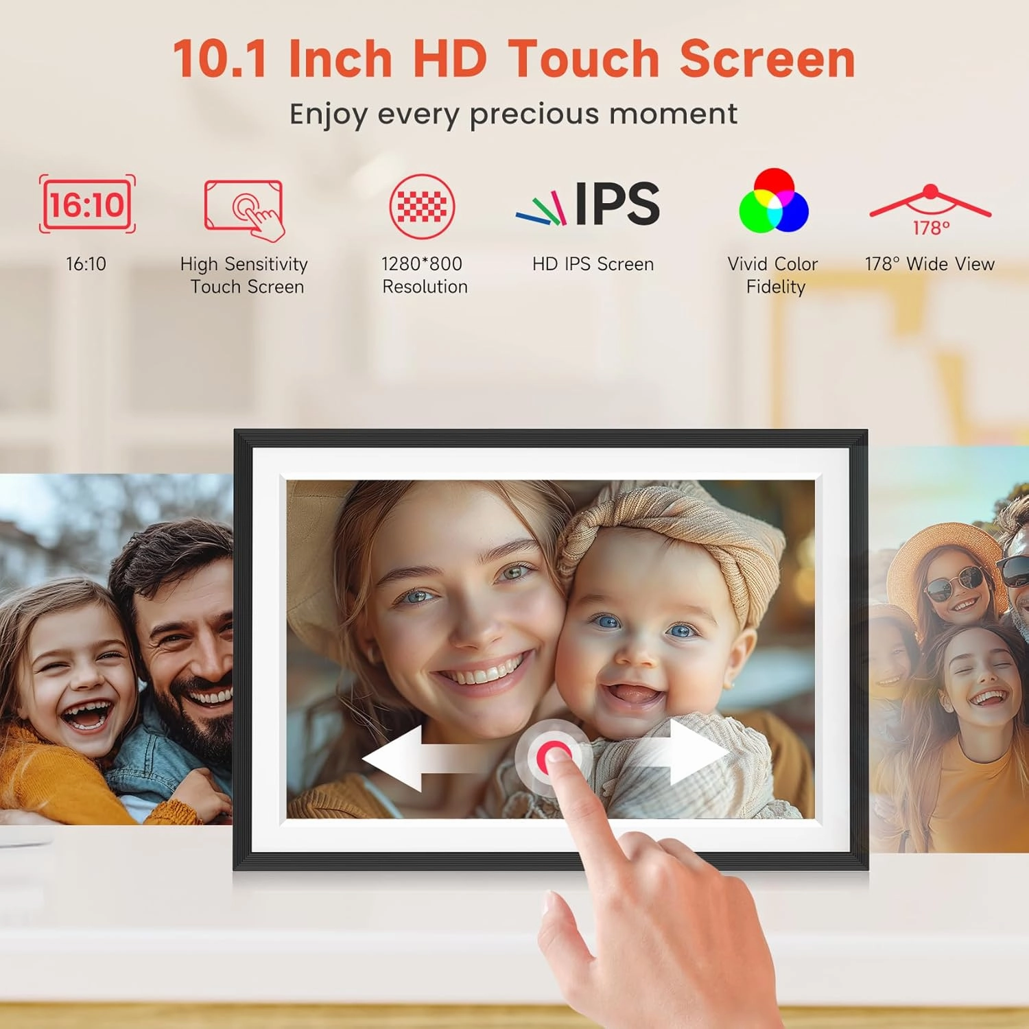 Frameo 10.1" WiFi Digital Picture Frame with 32GB Memory, 1280 x 800 IPS HD Touch Screen Electronic Photo Frame, Auto-Rotate, Slideshow, Wall Mountable, Share Photos/Video Remotely Anywhere