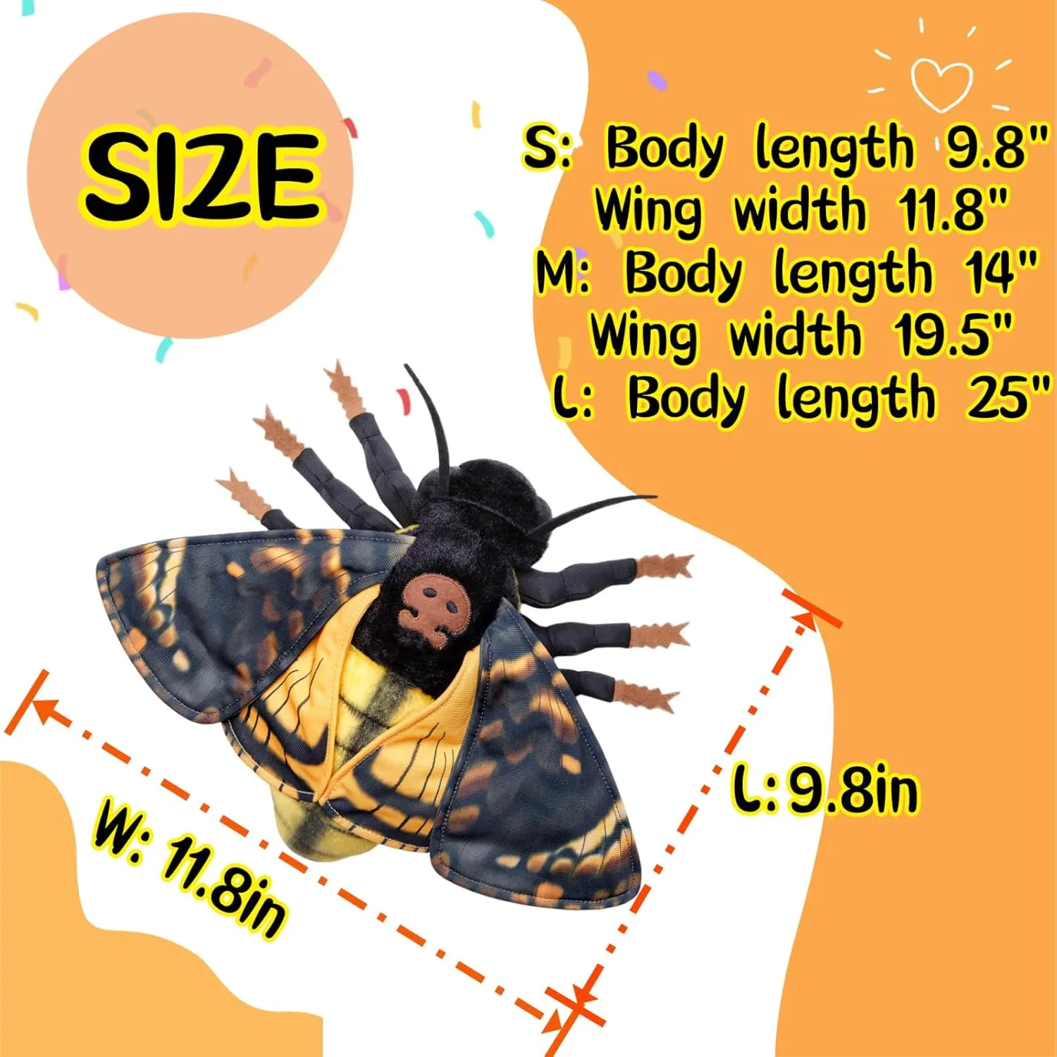 FRANKIEZHOU Simulation Deaths Head Hawk Moth Stuffed Animal-Yellow 14",Lifelike Death's-Head Hawkmoth Plush Toy, Moth Toy,Gifts for Kids,Home Decor