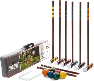 Franklin Sports Portable Backyard Croquet Sets - Complete 4   6 Player Croquet Sets with Mallets, Croquet Balls   Wickets Included - Outdoor Family Lawn Game Sets