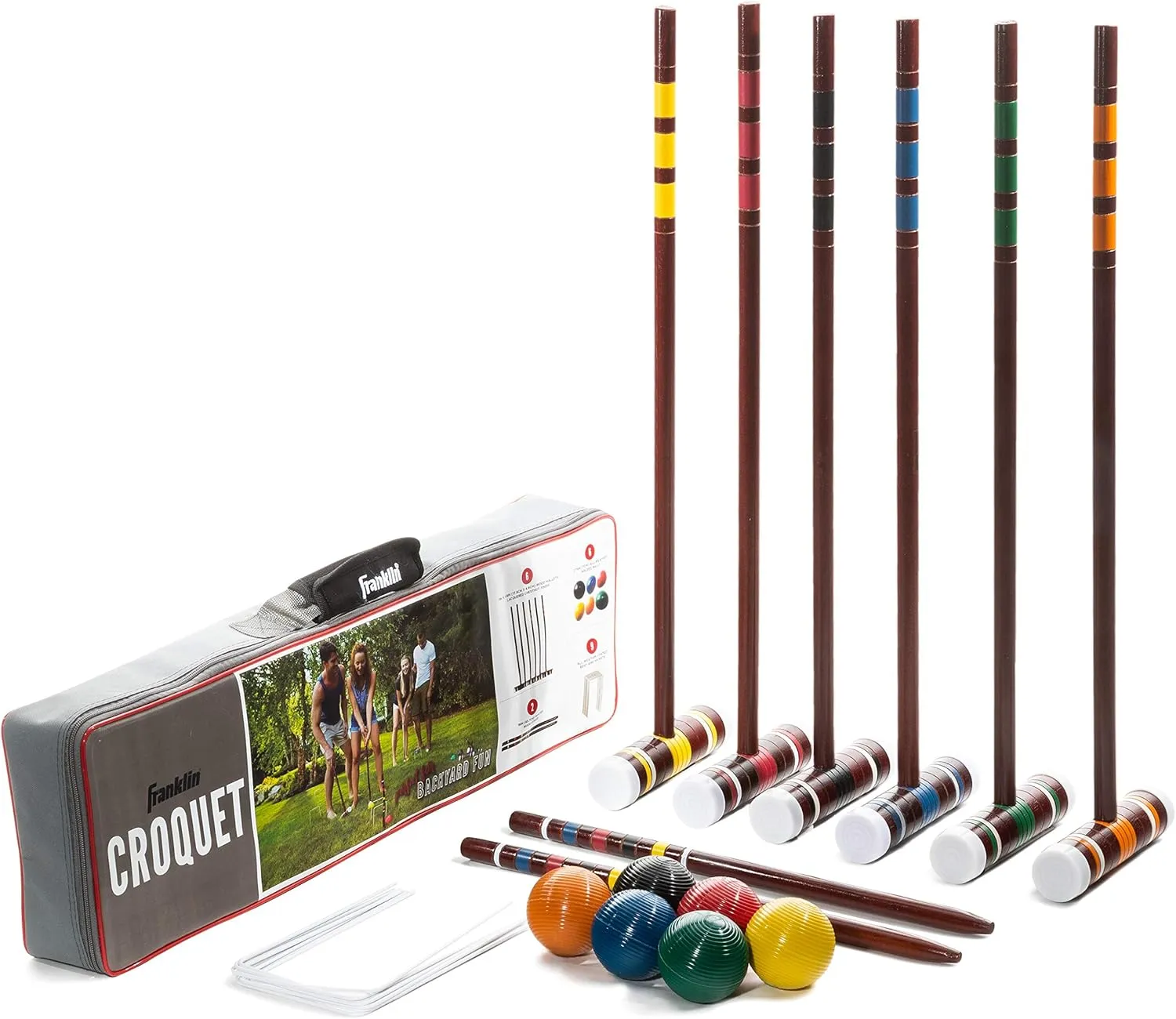 Franklin Sports Portable Backyard Croquet Sets - Complete 4   6 Player Croquet Sets with Mallets, Croquet Balls   Wickets Included - Outdoor Family Lawn Game Sets