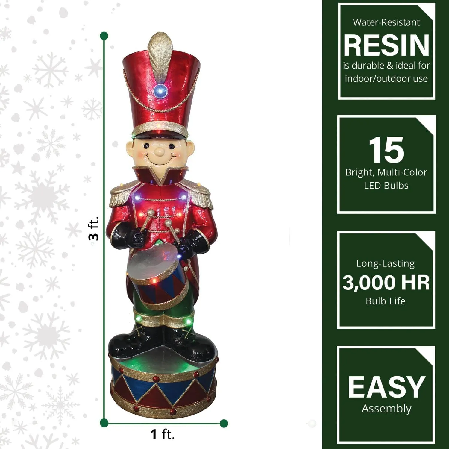 Fraser Hill Farm Christmas Décor, 35" Pre-Lit Toy Soldier with Bass Drum