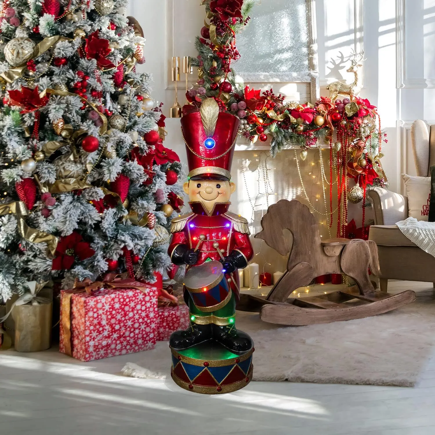 Fraser Hill Farm Christmas Décor, 35" Pre-Lit Toy Soldier with Bass Drum