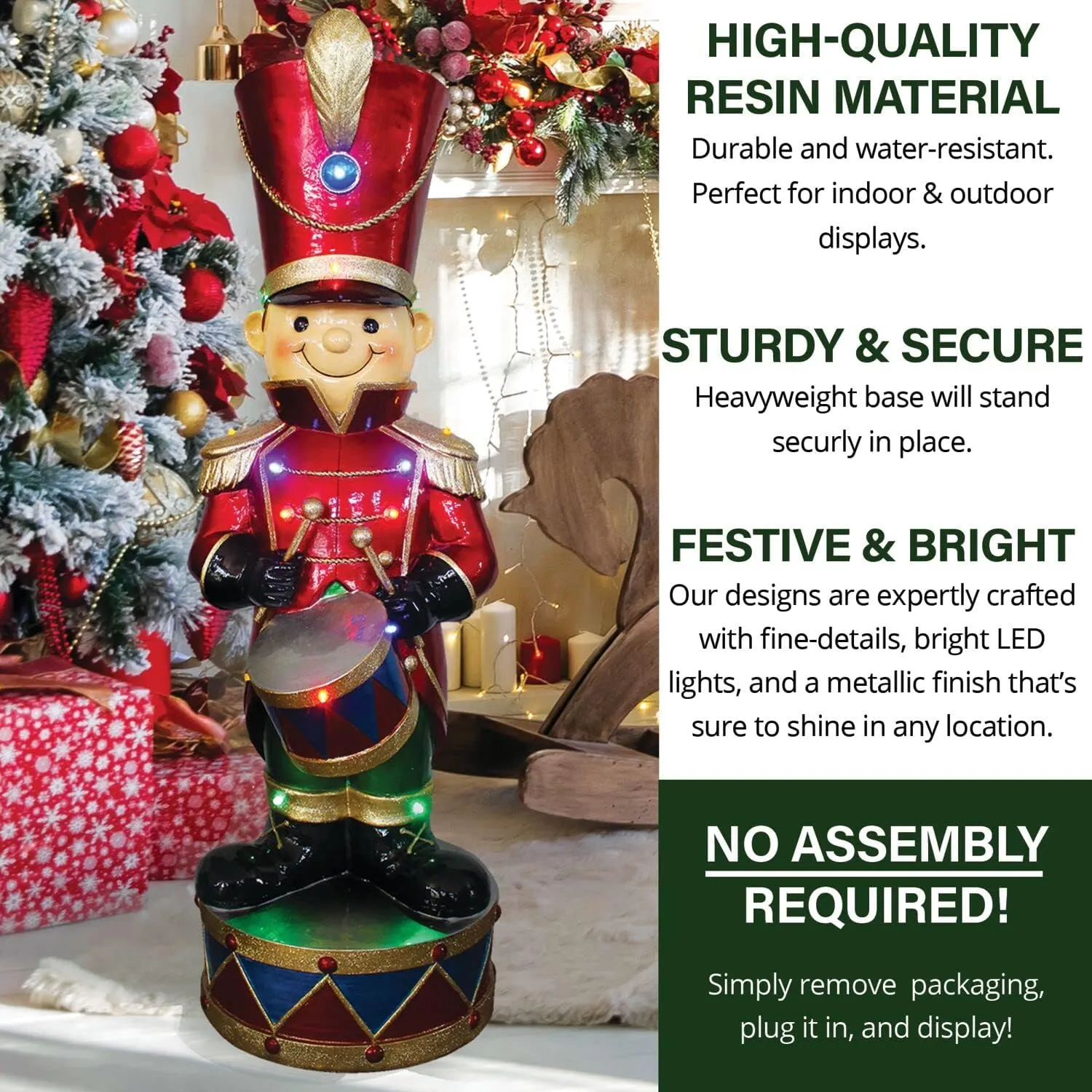 Fraser Hill Farm Christmas Décor, 35" Pre-Lit Toy Soldier with Bass Drum