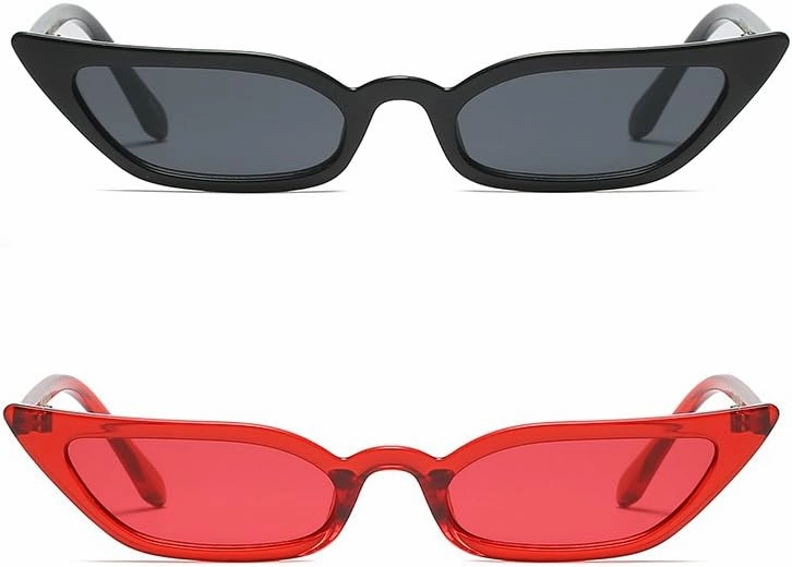 Freckles Mark 90s Vintage Retro Narrow Cat Eye Sunglasses for Women Small Fashion Sun Glasses