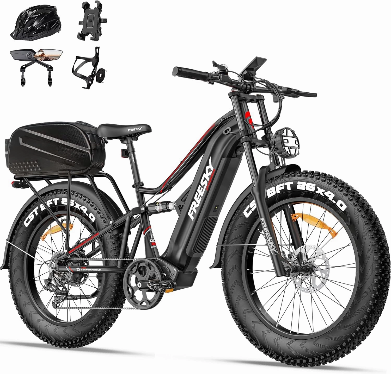 FREESKY 2000W Electric Bike with BAFANG Motor & 48V 30Ah Samsung Cells Battery, 35MPH Max Speed, 120 Miles Range, Full Suspension Mountain Ebike for Adult, 26" Fat Tires, Smart Keys, Hydraulic Brakes