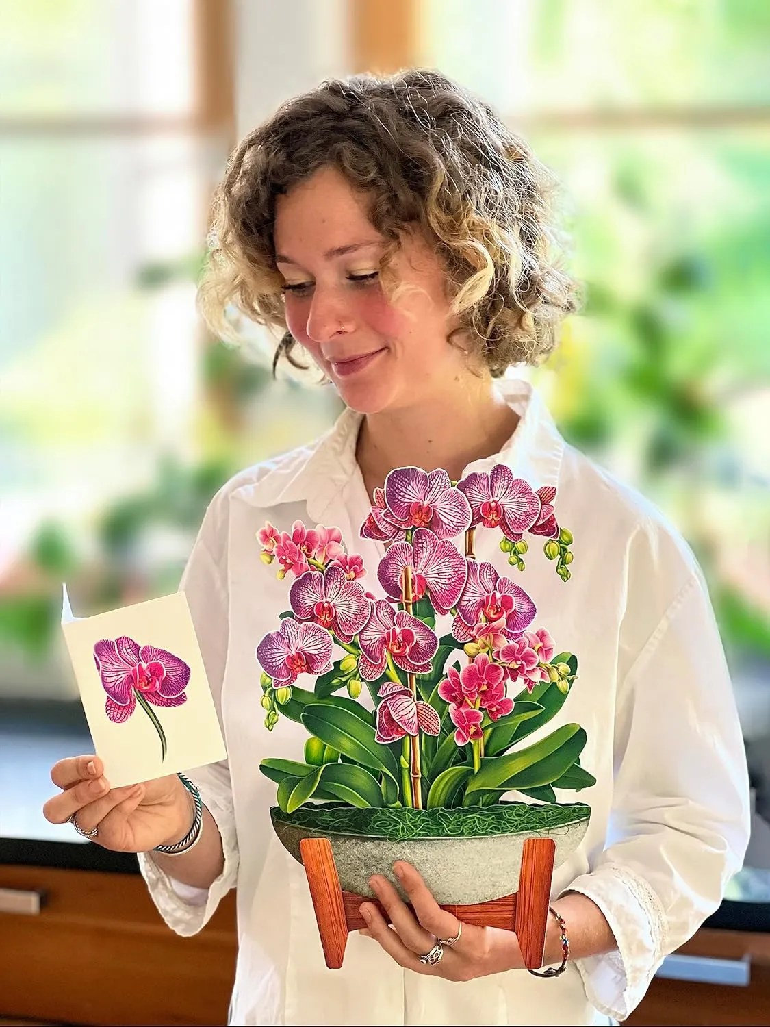Freshcut Paper Pop Up Cards, Orchid Oasis, 12 Inch Life Sized Forever Flower Bouquet 3D Popup Greeting Card, Birthday Cards, Get Well Gifts, Blank Notecard & Envelope