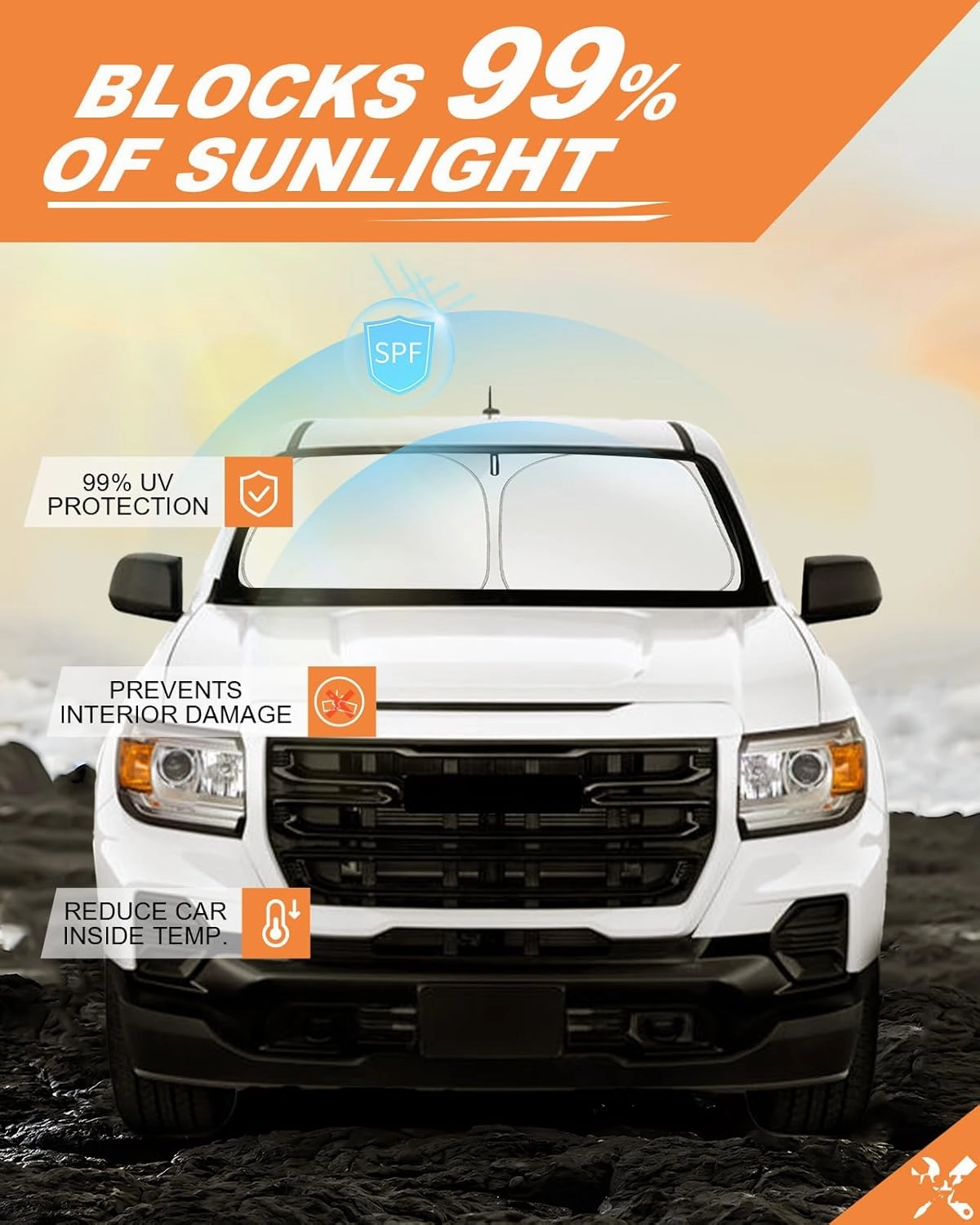 Front Windshield Sun Shade Custom Fit for 2015-2022 GMC Canyon, Block UV Rays Foldable Sunshade Sun Visor Accessories