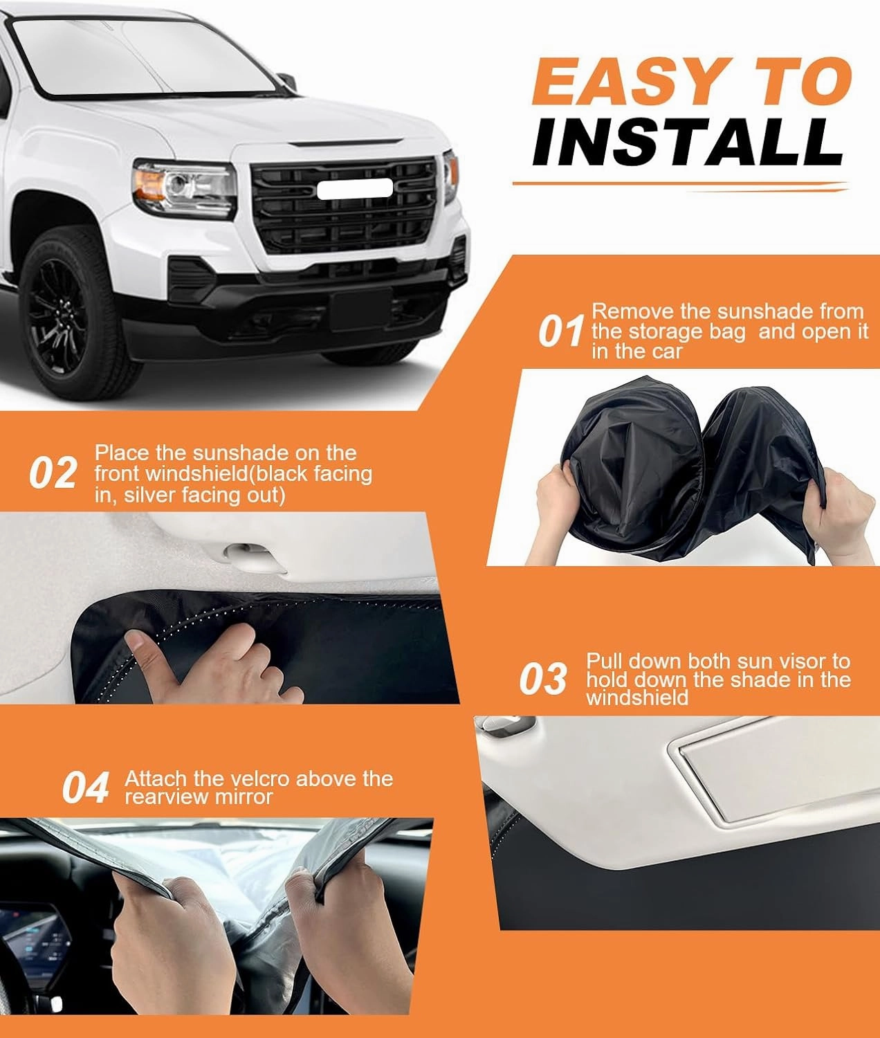 Front Windshield Sun Shade Custom Fit for 2015-2022 GMC Canyon, Block UV Rays Foldable Sunshade Sun Visor Accessories