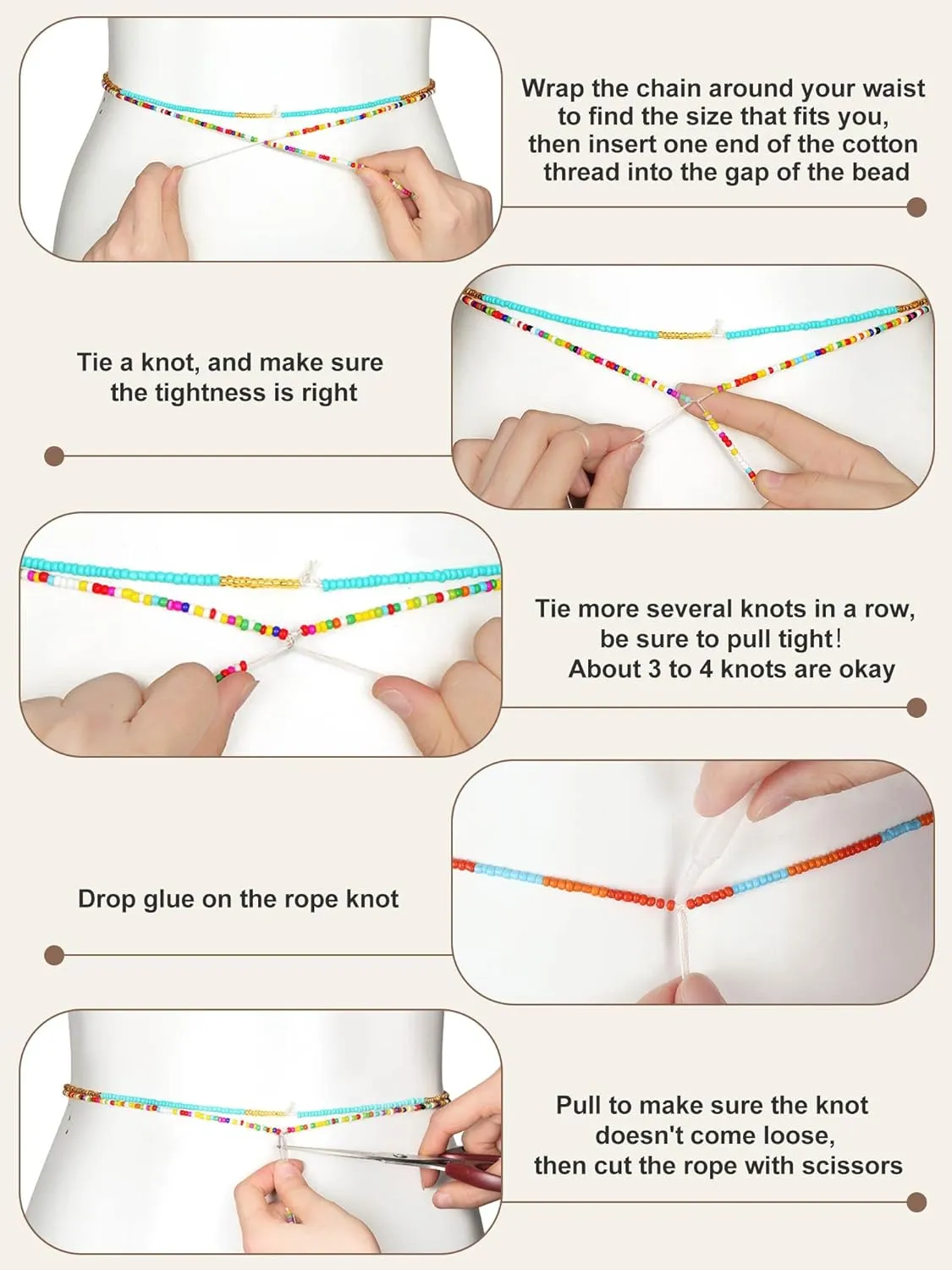 Fumete 12 Pcs Waist Beads Set Handmade African Belly Beads Chain Plus Size Body Jewelry Non Stretching Belly Chain for Women