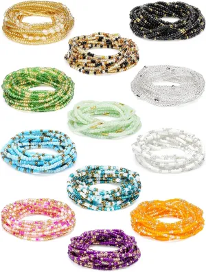 Fumete 12 Pcs Waist Beads Set Handmade African Belly Beads Chain Plus Size Body Jewelry Non Stretching Belly Chain for Women